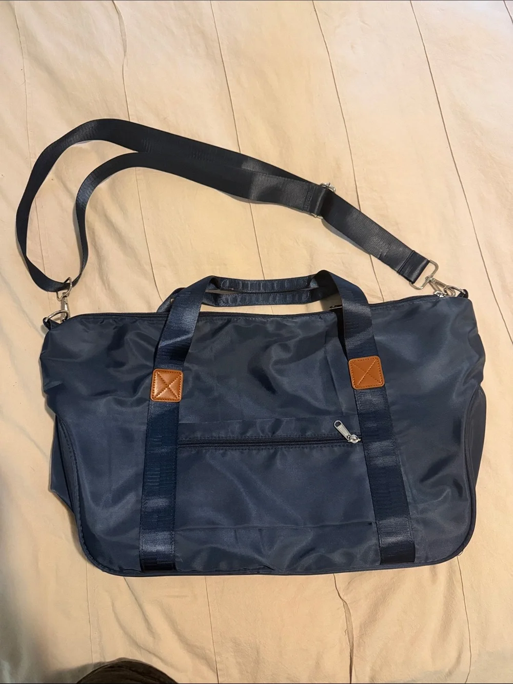 Navy and Brown Weekend Duffel Bag